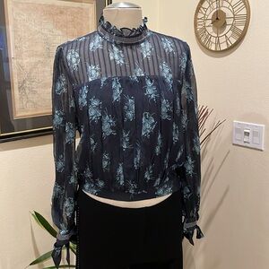 Cinq a Sept Sheer Silk Pleated Floral Blouse